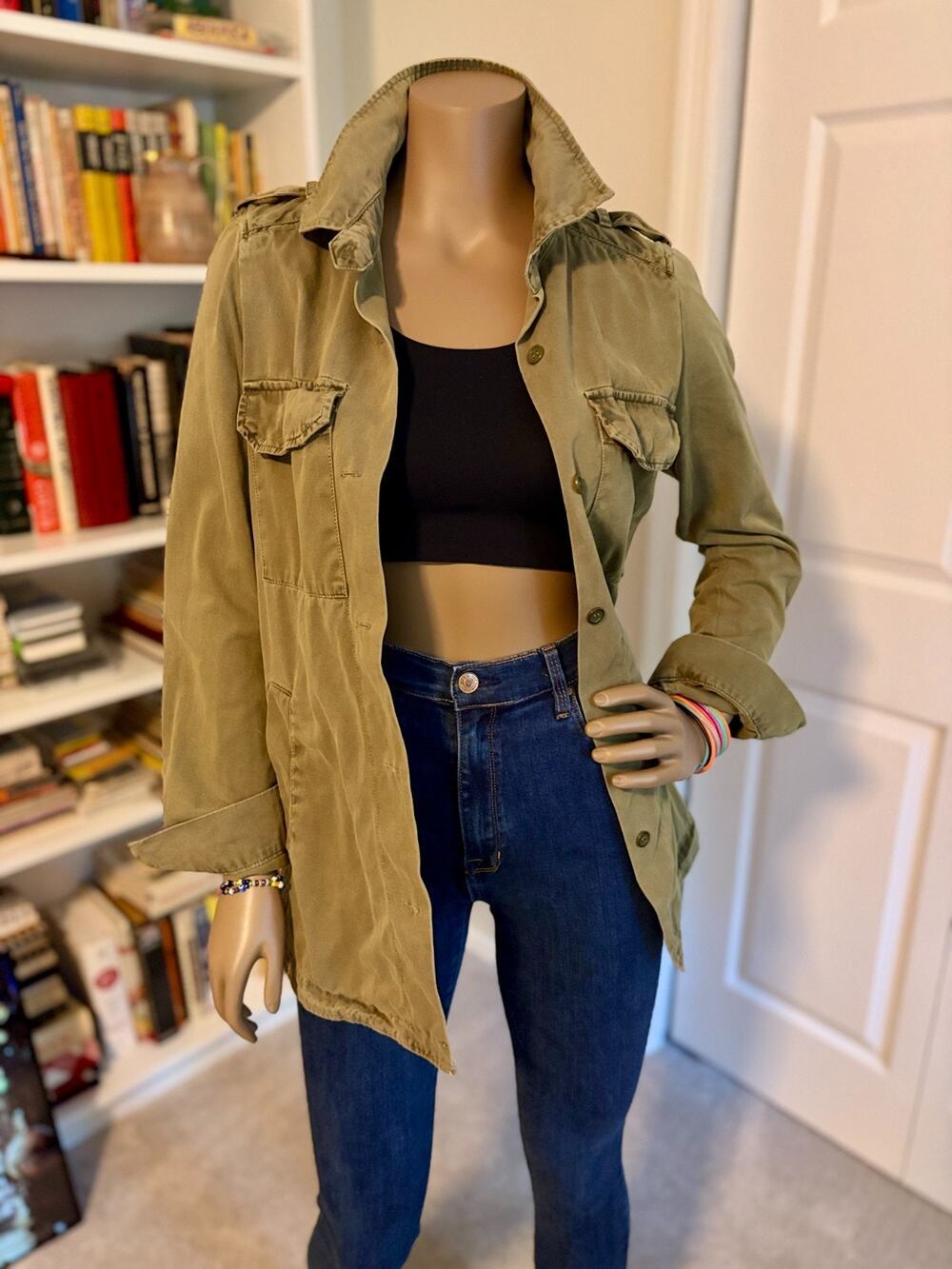 Olive Green Utility Jacket Forever 21 Size S Button Front Military Shirt